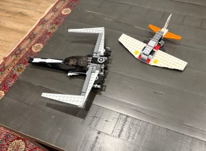 rocket ships made of Lego bricks